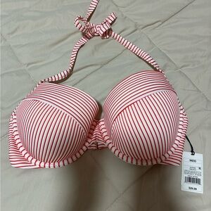 Shade & Shore Coral and White Striped Bikini Top